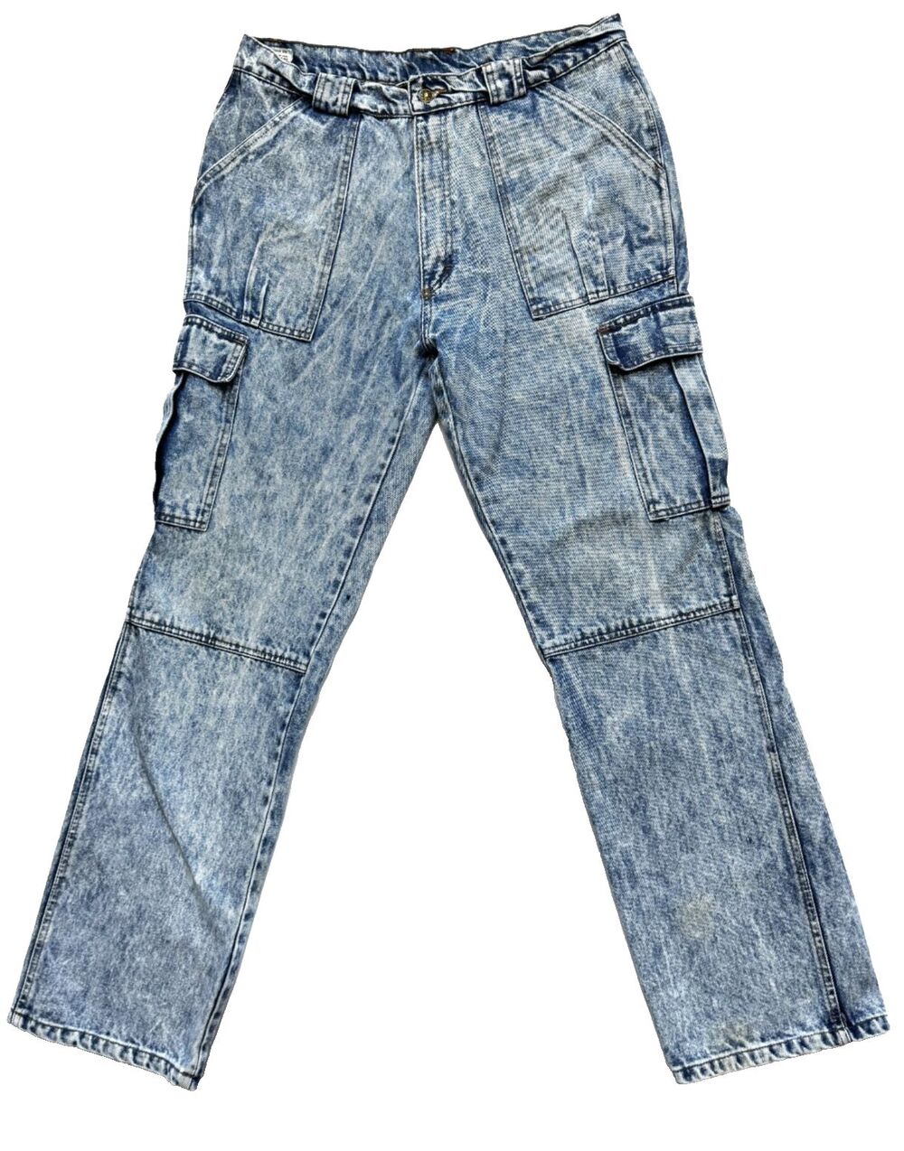 Club House Mens 38x34 Acid Wash Cargo Jeans Baggy Utility Y2K Style